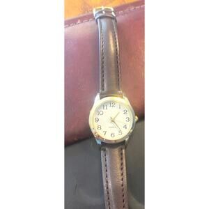 Women's 30mm Gold Tone Quartz Watch, Brown Band